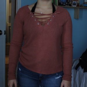 Long Sleeve Top w/ Lace-up Detail